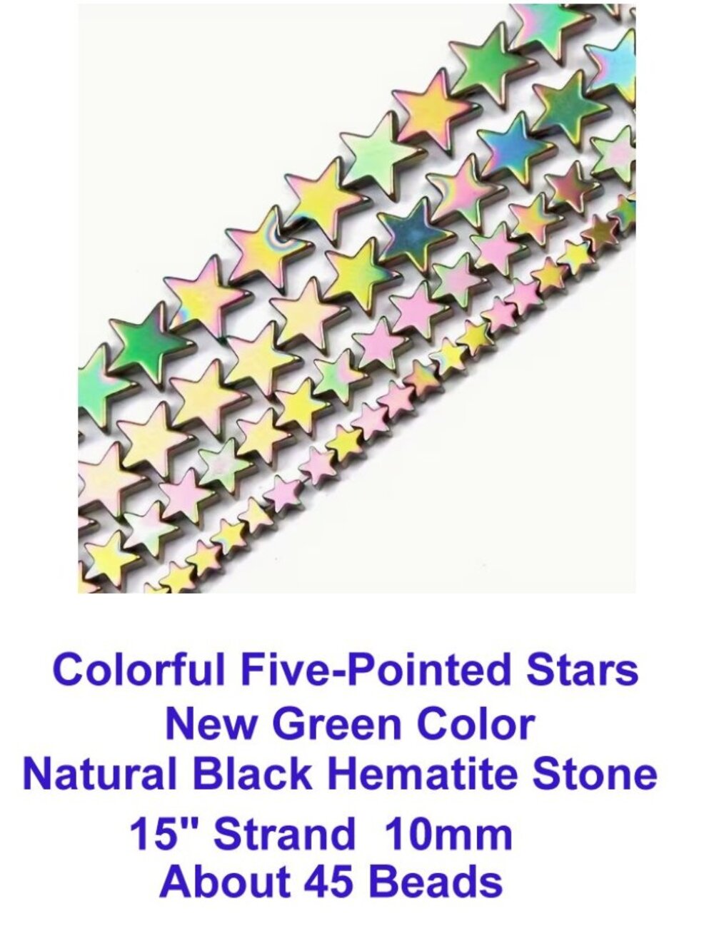 New Green Color Five-Pointed Star Shape Hematite Beads 10mm 15" Strand
